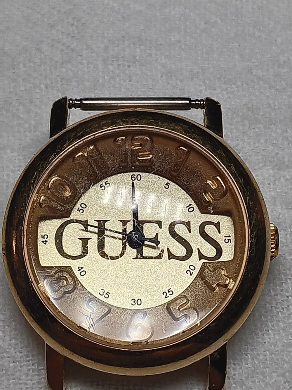 Vintage 90s GUESS Big Logo Watch Face – Gold Tone – Japan Movt – Repair/Craft